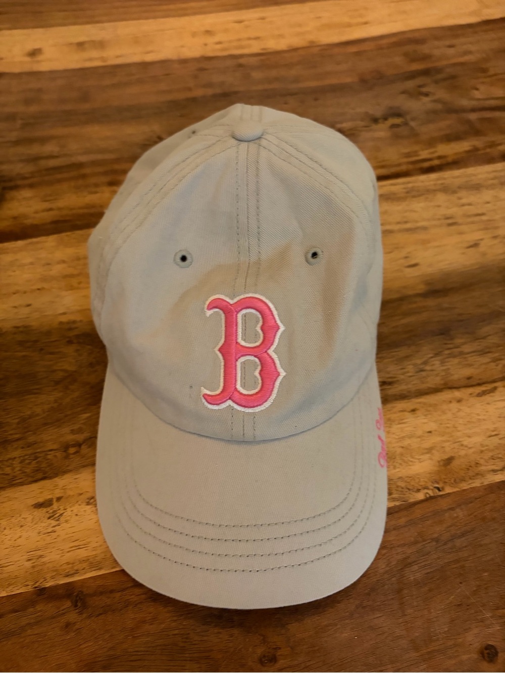 Women’s Red Sox  Light green/grey Baseball Cap with Pink B Embroidery